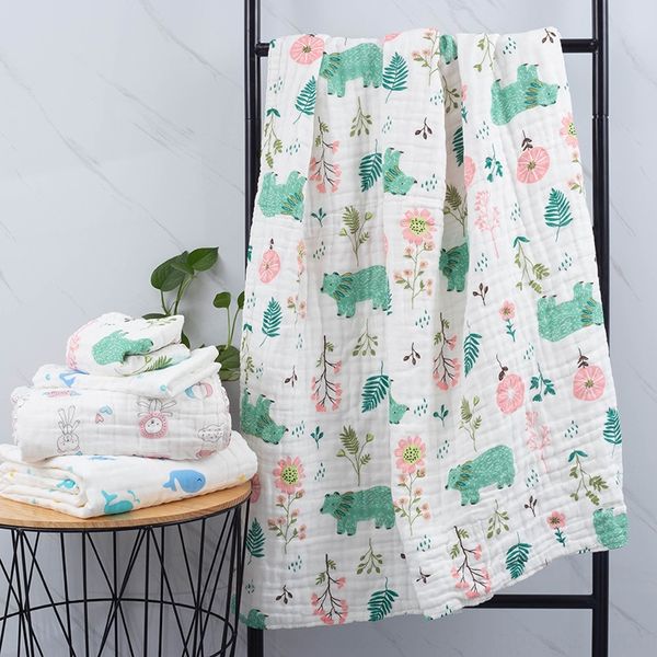 

baby gauze 110*110cm bath towel bath towel cotton six-layer washing cartoon thickened summer cool quilt baby quilt