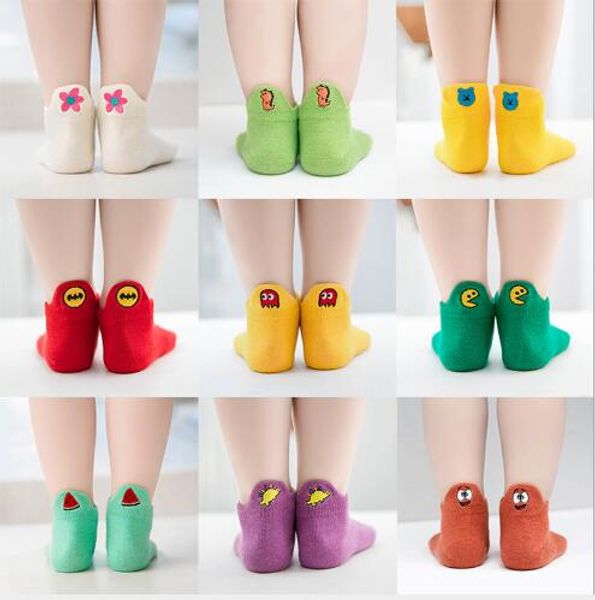 

t201 new arrival spring and summer children kids socks 1-12 year 5 pairs/lot spring and summer solid color embroidery boat sock, Pink;yellow