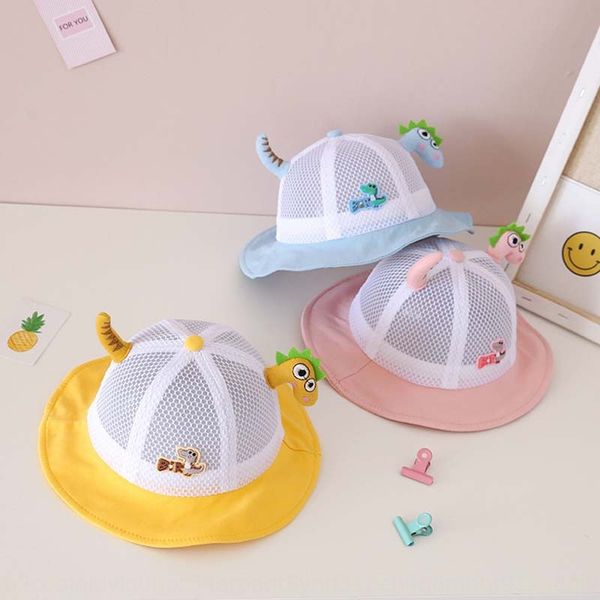 

children's mesh bucket bucket dinosaur basin cute baby sunscreen fisherman hat infant beach outdoor cool hat korean fashion, Blue;gray