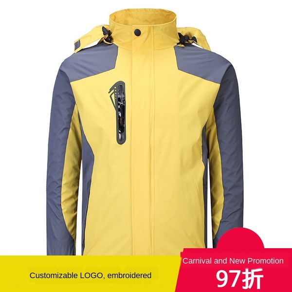 

ugpmq new outdoor and wo three-in-one two-piece detachable windproof waterproof mountaineering suit new outdoor men's jacket jacket and, Gray;blue