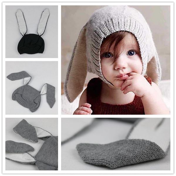 

ins children's creative animal model wool rabbit ear knitted cap baby cap knitted hat baby hat hat, Blue;gray