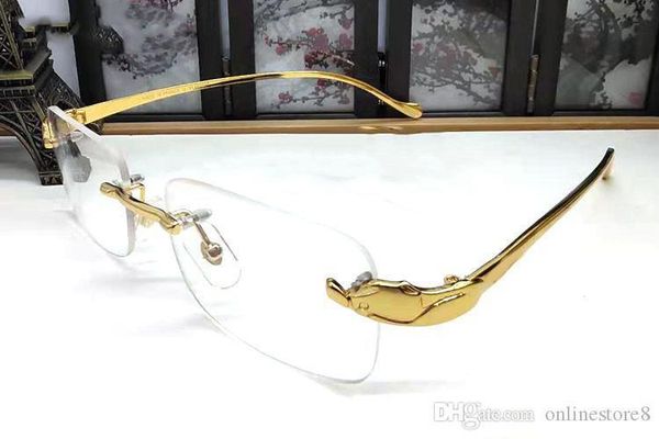 

france brand buffalo sunglasses men plain mirror glasses gold leopard metal frame clear lens optical men sunglasses with original box case, White;black