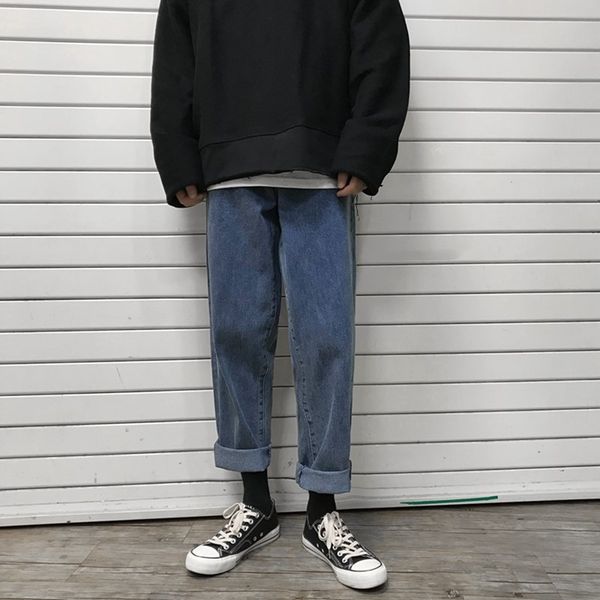 

thin chic jeans wide leg pantsstraight wide leg pants men's jeans fashion brand couple korean style trendy dad pants, Blue