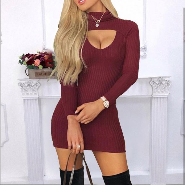 

slim solid color dress with high neck and long sleeves, Black;gray