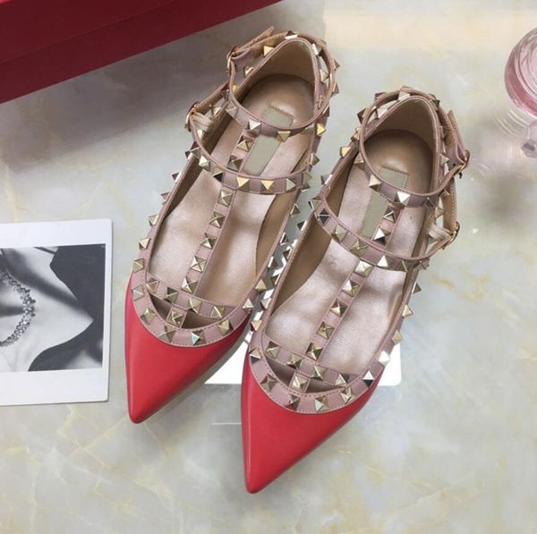 

original box} 2019 women flat shoe dress shoes party fashion rivets girls pointed toe shoes buckle platform pumps wedding shoes black