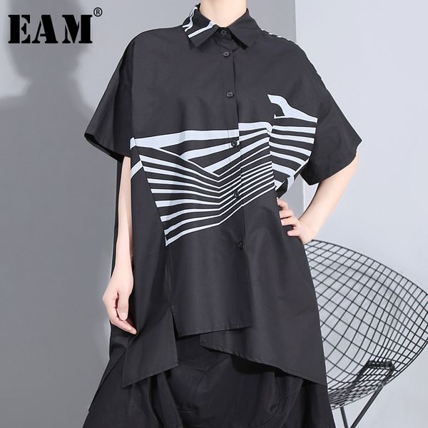 

eam] женщины black pattern printed нерегулярных большого размер блуза новых нагрудный половина рукав сыпучей рубашка мода весна-лето 2020 1, White