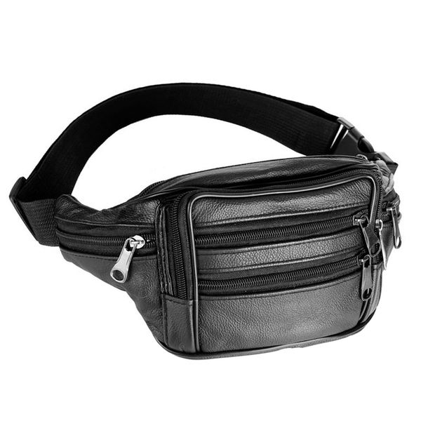 

new genuine leather waist bag men business waist pack black funny pack belt bag men phone pouch travel chest bags