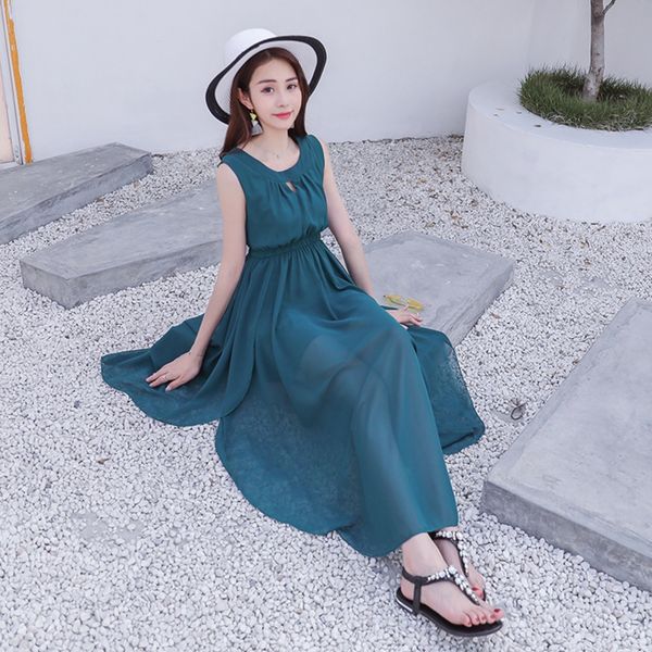 

2019 summer new chiffon split dress 2019 summer skirt beach skirt new chiffon split beach dress, Black;gray