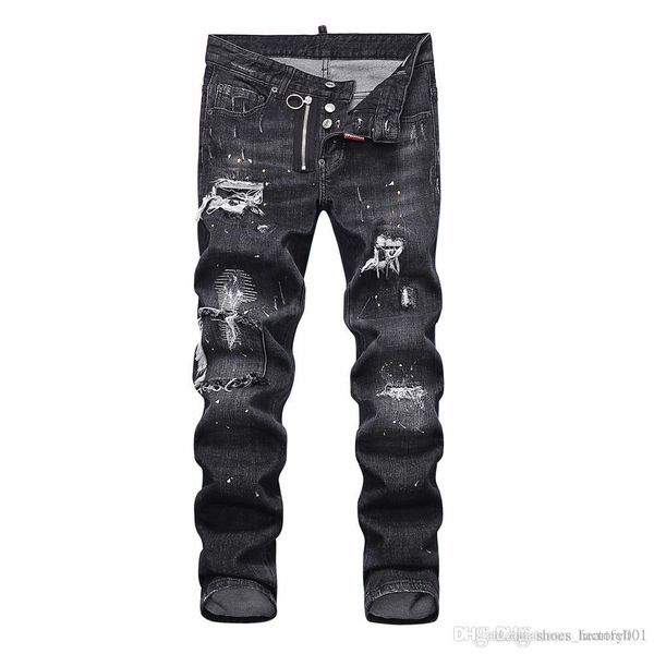 

brand jeans mens luxury designer jeans baggy biker high waisted ripped rock revival black skinny men jean jeckets long pants trousers 090, Blue
