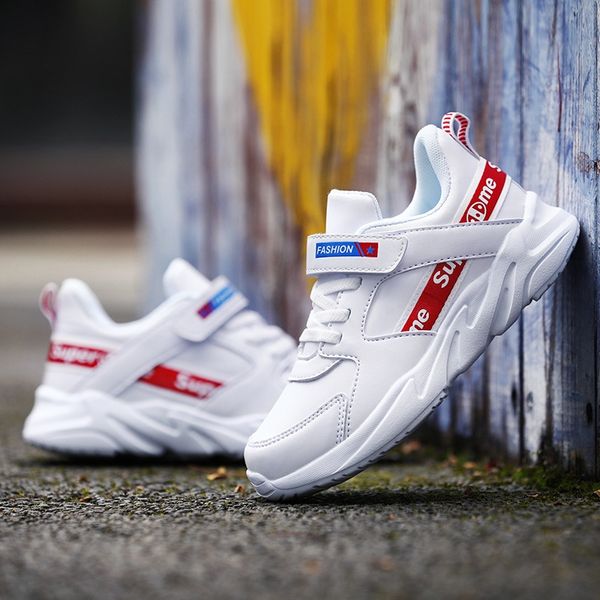

2019 new leather waterproof sneakers children's white shoes children's leisure sports shoes, Black