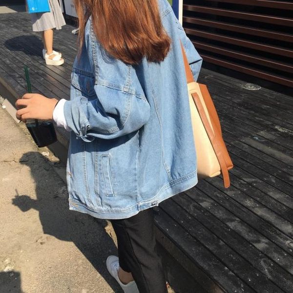 

women's denim autumn xiaoqing trendy korean style bf coat harajuku style loose all-match denim coat for students, Black;brown