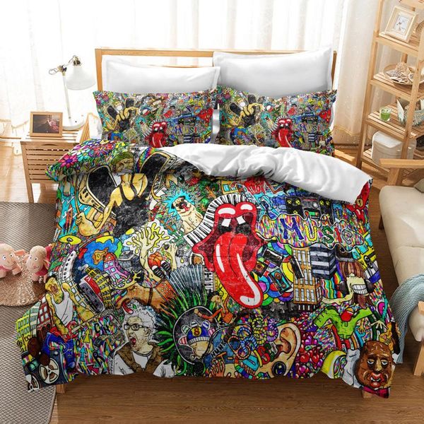 

3d hip-hop graffiti printed bedding set kids popular duvet cover set pillowcase twin full  king bed linens