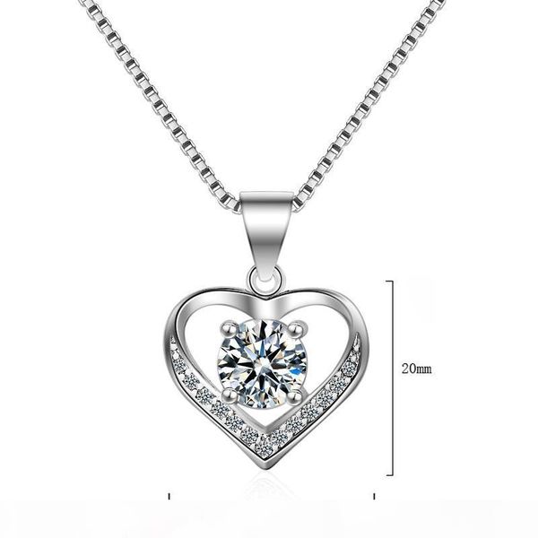 

l diamond ring original 100 %925 sterling silver jewelry 6mm cz diamant heart pendant necklace for valentine 's day gift of love