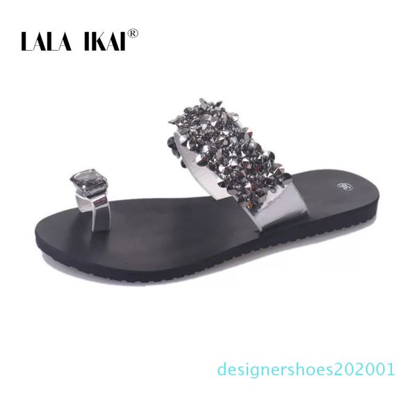 

lala ikai rhinestone women slippers summer outdoor crystal bling beach ladies slides fashion flat shoes cn09, Black