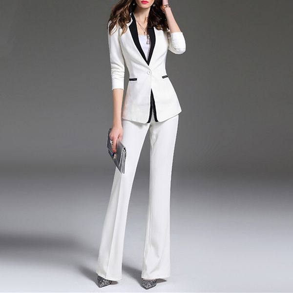 

women's suit temperament waist ladies suit two-piece (jacket + pants) ladies work casual professional wear custom made, White