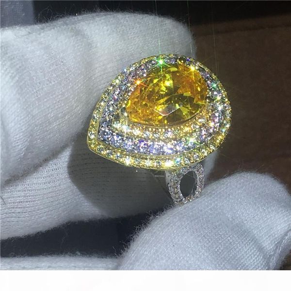 

majestic sensation luxury water drop кольца груши вырезать 6ст 5a циркон cz белое золото заполненные обручальное обручальное кольцо для женщ, Slivery;golden