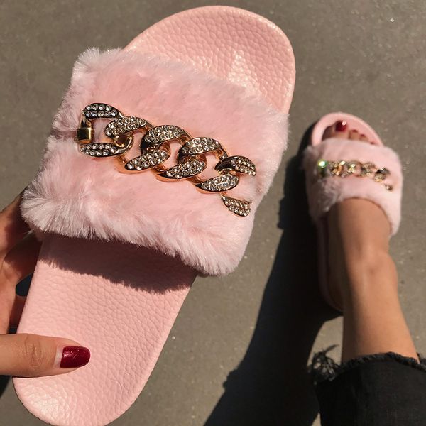 

slippers home women shoes brand winter warm slippers fur slides solid slip on female indoor shoes casual 2020 new arrival, Black