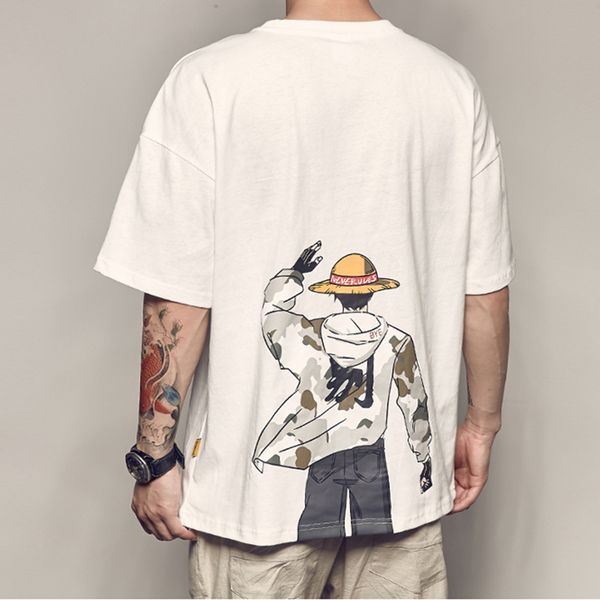 

негабаритные one piece луффи аниме основной печати футболка с коротким рукавом 2020 смешно моды корейский harajuku студент плюс размер одежд, White;black
