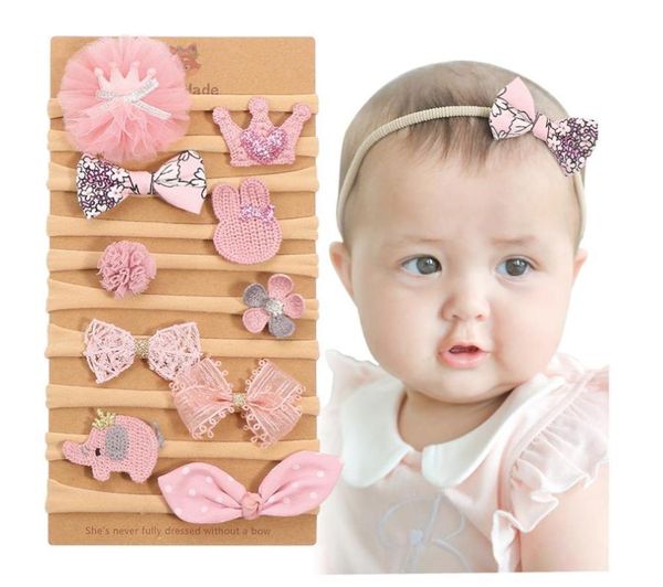 

kids girls adorable hair accessories hairpins baby girl hair bows flower headband ties children headwear 10pcs/lot, Slivery;white