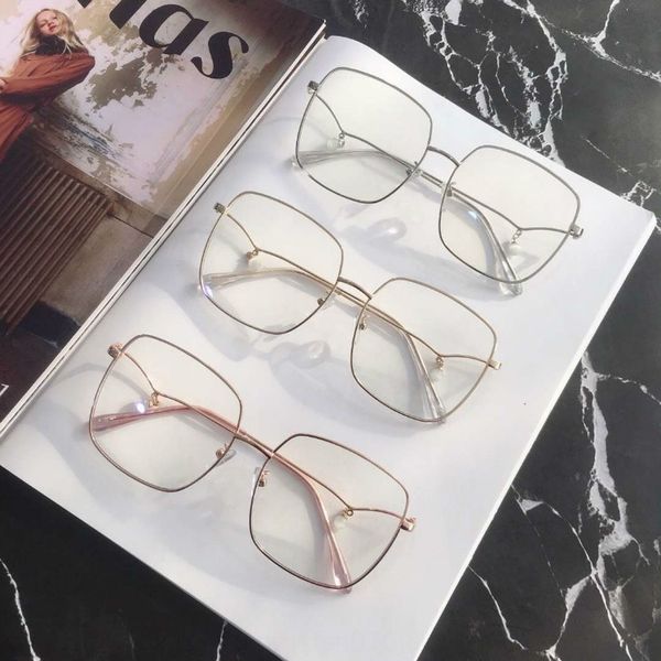 

new anti-blue women's large frame square metal myopia bead pendant plain glasses pearl pendant glasses, Silver