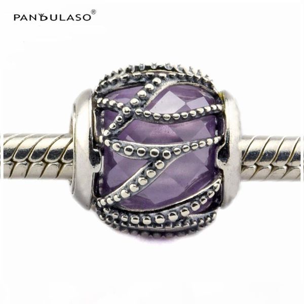 

round ball charm glass purple & clear cz silver beads fits designer bracelet for woman beads diy woman jewelry for woman gift wholeasle