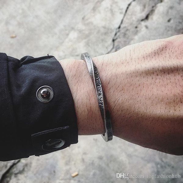 

twisted square steel titanium bracelet in europe and america spiral alphabet inspirational couple bracelet never give up, Black