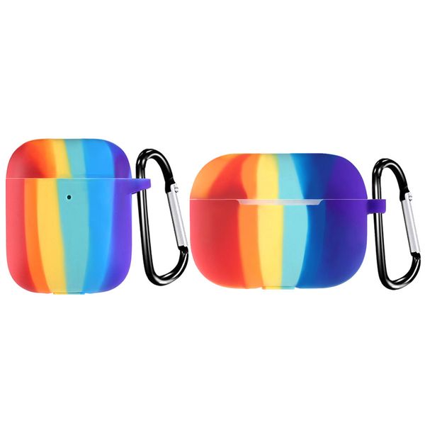

rainbow anti-fall wireless bluetooth earphone protector case for apple airpods pro with hanging ring silicone case for airpods 1/2