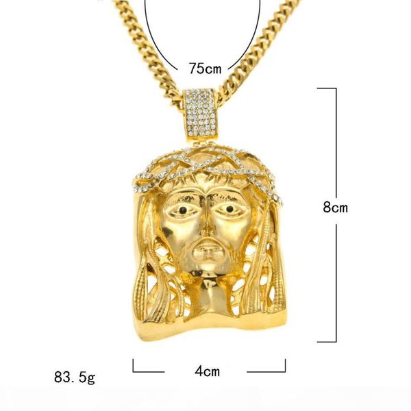 

хип-хоп комплект ювелирных изделий золотой коронованный иисус глава подвеска iced out площади gem кристалл ожерелье набор кубинский цепь, Silver