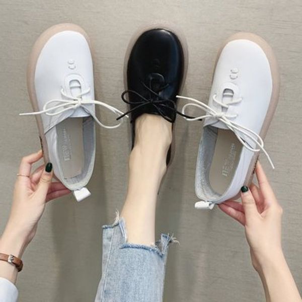 

casual flat shoes women spring and autumn 2020 new wild korean students retro foreign women's shoes, Black