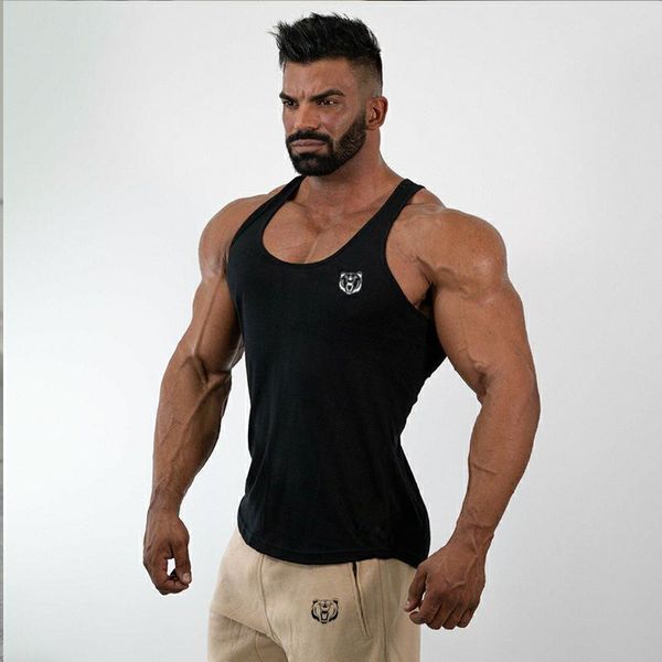 

summer muscular men sports casual fitness outdoor running training ultra-stretch slim fit pure cotton i-shaped vest /50, Black;blue