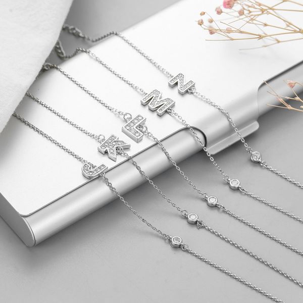 

s925 stamp silver color 26 alphabet letter charm bracelet initial zircon bracelet for women jewelry adjustable s-b312, Black