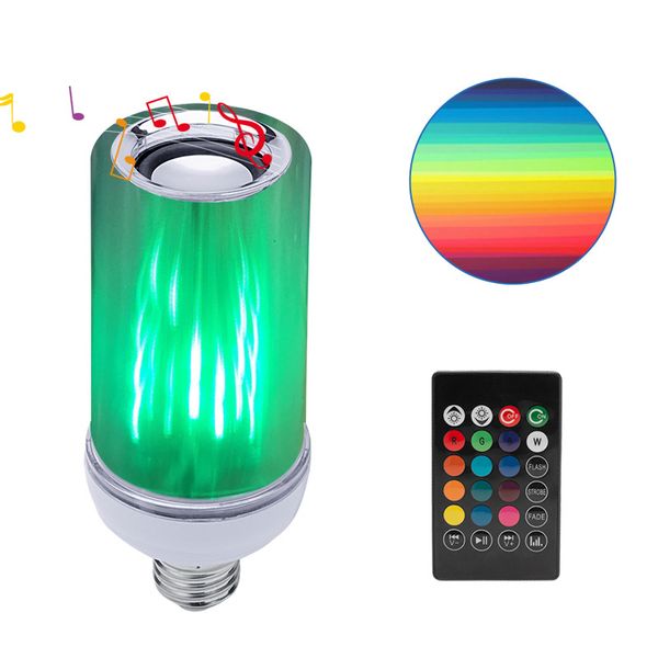 E27 8W LED-Glühbirne RGB-Licht Bluetooth-Lautsprecher Musik Dimmbarer Flammeneffekt mit 24-Tasten-Fernbedienung Weihnachten