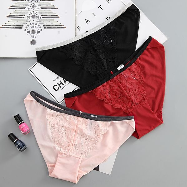 

new lace underwear women's lace mesh combination high elasticity comfortable soft ice silk triangle high fork underwear, Black;white