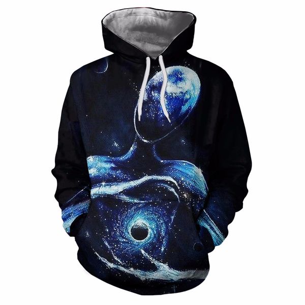 

приграничное primary питания оптом инопланетянин с печатным рисунком мужчина / женщина с капюшоном свитер, Black