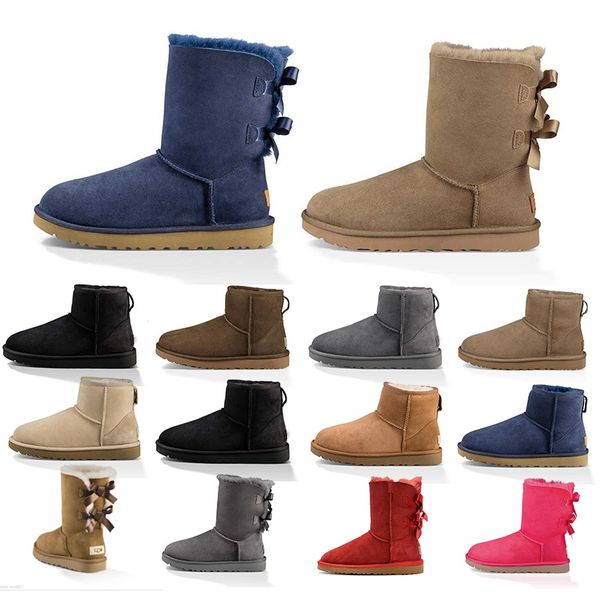

women boots wgg winter snow australia classic short bow ankle knee black red brown womens boot keep warm size 36-41 online sale