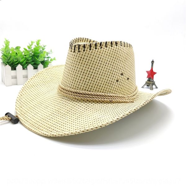 

big brim summer men's western cowboy beach sun hat men's sun-proof hat women straw straw, Blue;gray
