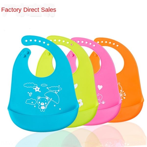 

hierbao new silicone baby waterproof silicone bib baby printed pattern animal solid color bib