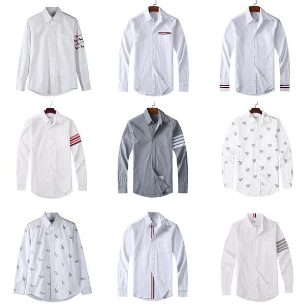

men's solid color american thom tb browne fashion shirt men's long sleeve brand 100%cotton casual shirt size s-xl, White;black
