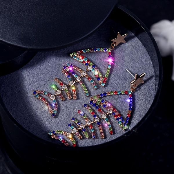 

new trendy multicolor long fish star rhinestone drop earrings for women luxury geometric crystal large earring imitation jewelry, Silver