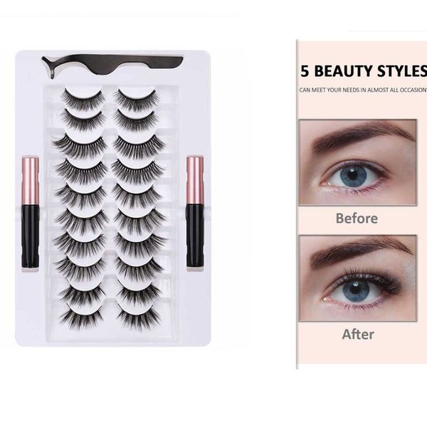 

5/10 pair 3d mink false eyelash with magnet liquid eyeliner tweezer set false lashes mink eye lashes extension fast ship