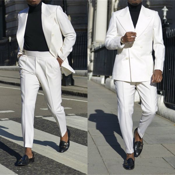 White Men Suits Blazer noivo vestir para Suits Wedding Smoking Slim Fit 2 Pieces Melhor Mens Prom (jacket + pants) Custom Made