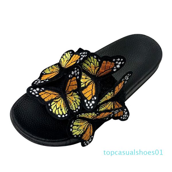 

1women's ladies fashion casual butterfly open toe outdoor slippers beach shoes slides women shoes flip flops sandalias mujer t01, Black