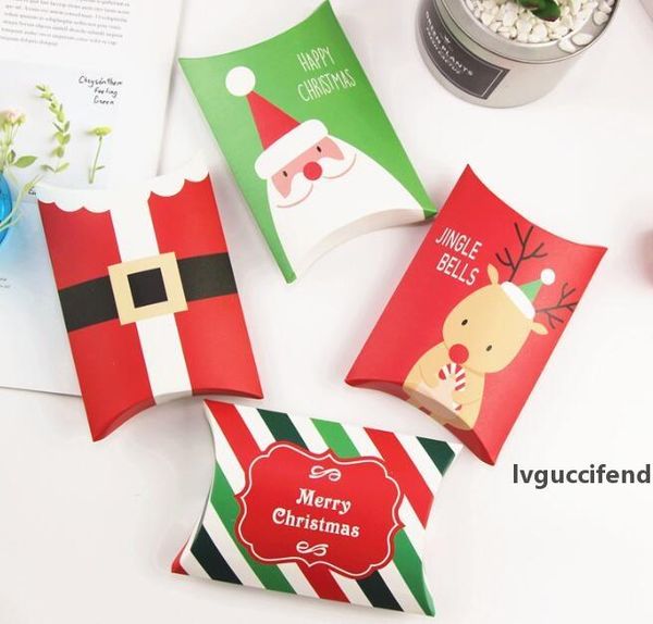 

christmas candy gift box pillow shape boxes merry christmas cookie bag red color paper xmas guests packaging