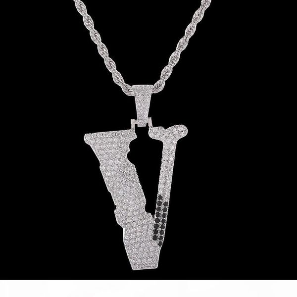 

мужчины iced out full cz bling charm v письмо ожерелья подвески hip hop сеть punk rock подарка ювелирных изделий, Silver