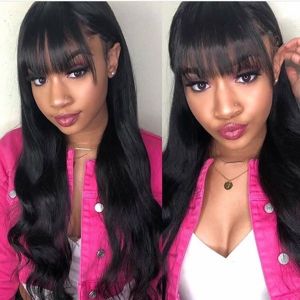 

360 lace frontal wig pre plucked with baby hair brazilian body wave 360 full lace front human hair wigs with bangs 150 density, Black