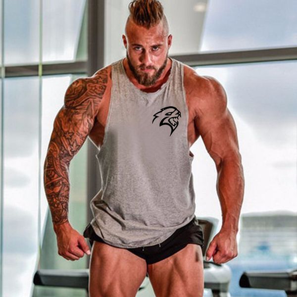 

brand summer men's vest new cotton vest men's sports sleeveless t-shirt tankfitness top, Black;blue