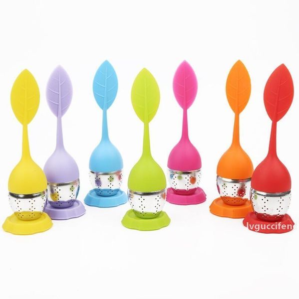 

silicone tea infuser leaf make tea bag filter strainer with drop tray stainless steel tea strainers lx7088