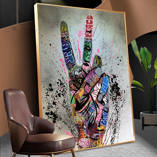 

v gesture victory picture inspiring wall posters and prints graffiti street art canvas wall art painting for living room cuadros
