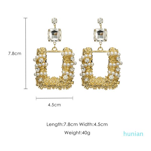 

luxury- square long hollow earrings female exaggerated temperament pendant personality earrings female y19050901, Golden