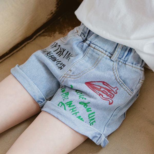 

54aa5 girls' jeans shorts wear 2020 new summer clothes thin jeans shorts panty children's pants foreign style middle-sized childre, Blue